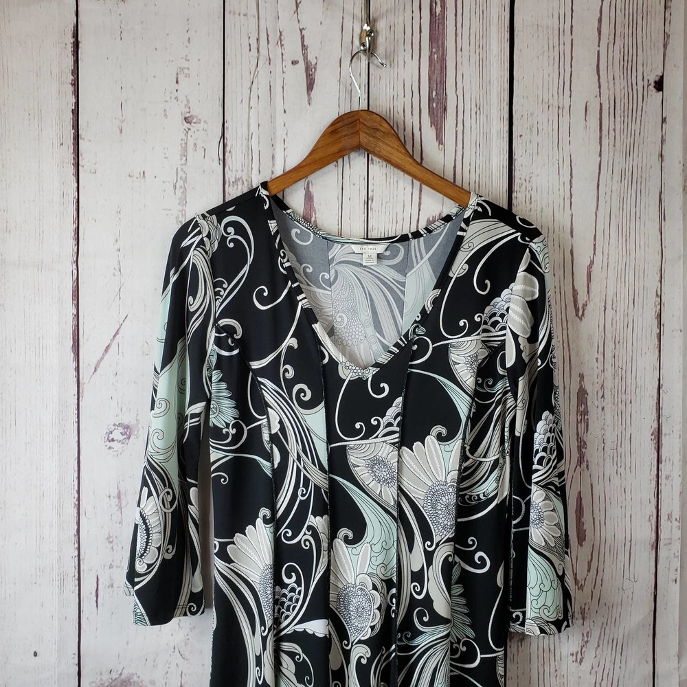 C Established 1946 Sheath Dress Womens Size M Floral Flare Sleeves Black